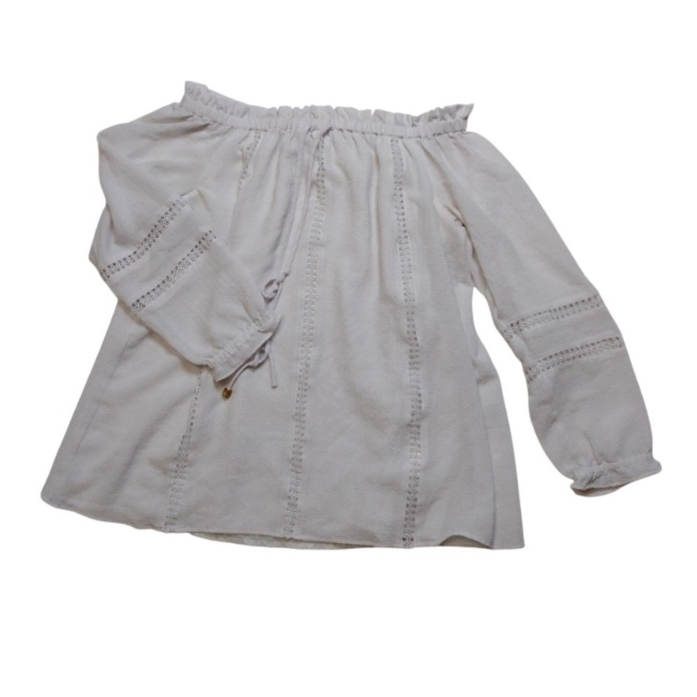 Michael Kors Blouse Women M White Smocked Off-The-Shoulder Peasant Lined Lace